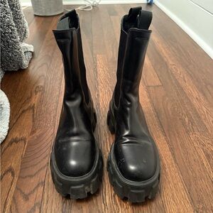 Authentic Prada Black Monolith brushed leather boots